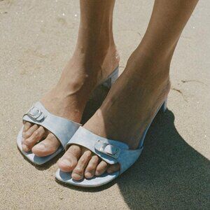 Maryam Nassir Zadeh Zeyna Slide Sz 39 / 8.5 Stonewash Blue Calf